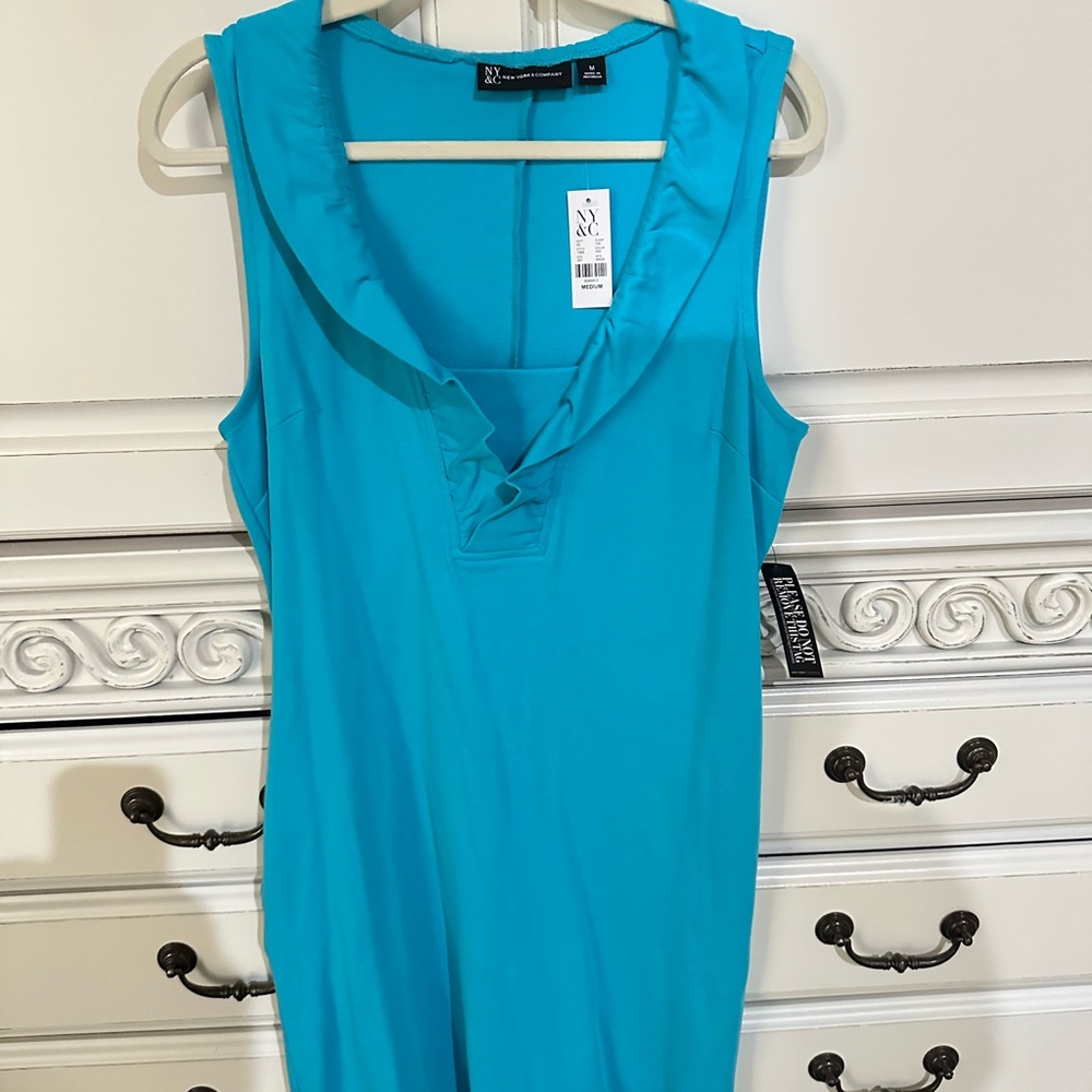 New York & Company Teal Sleeveless Dress